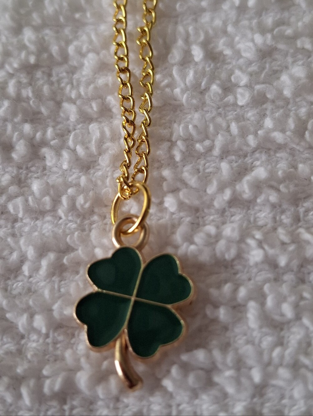 Gold Green Four-Leaf Clover Pendant With 18" Necklace